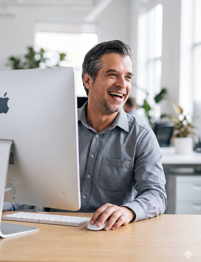 Professional smiling at desk